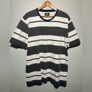 Stussy Striped surf skate Black and White pocket T Men's Shirt XL